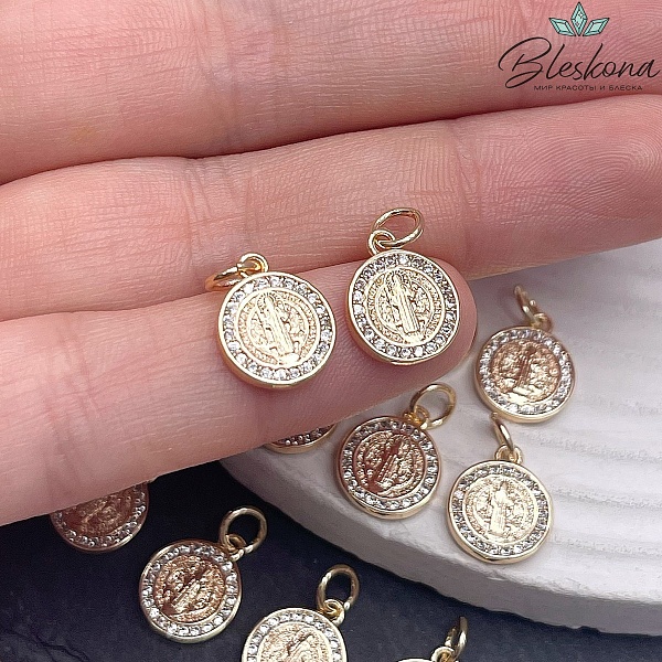 10мм,цвет золото,Подвеска лик святого 