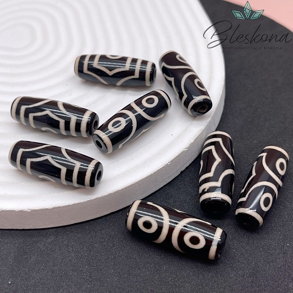 Бусина Дзи 3 глаза черно-белый бочонок 28*13 мм