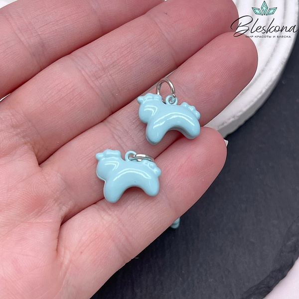 12*14,5 мм Цвет серебро, Подвеска Дымковская Лошадка голубая эмаль