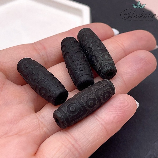 Бусина Дзи 9 глаз черный бочонок 30*11 мм