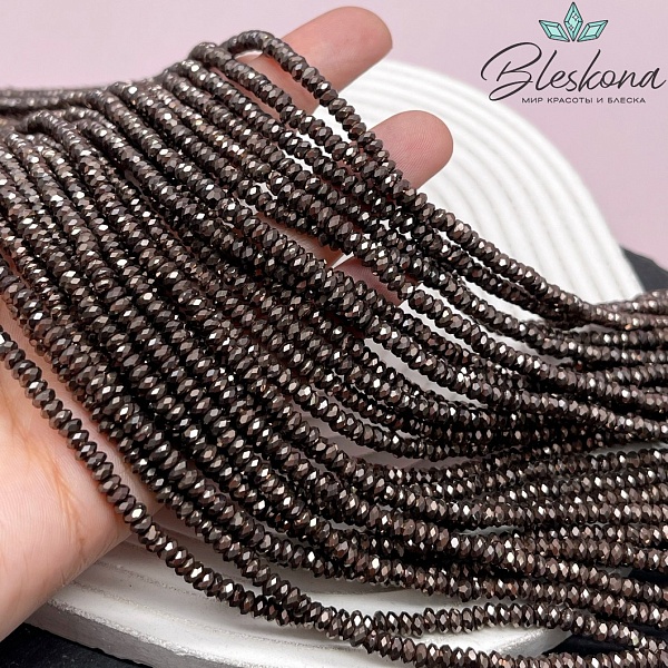 4*2 мм Гематин имитация рондель алмазная огранка, цвет коричневый №1 (шоколадный)