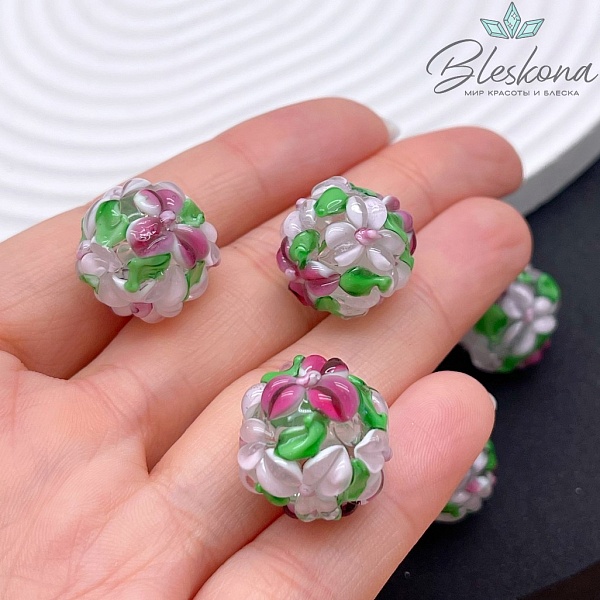 16 мм  Бусина шар цветок лиловый