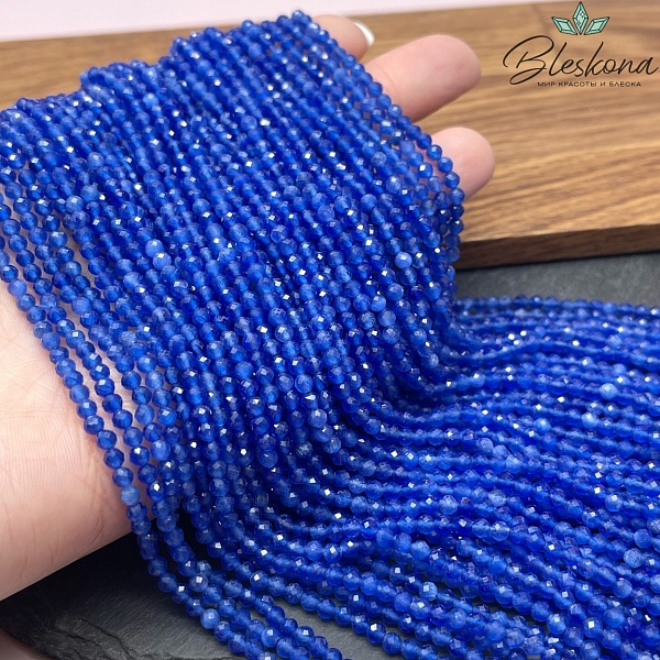 Кошачий глаз ярко-синий микроогранка (имитация) 3 мм