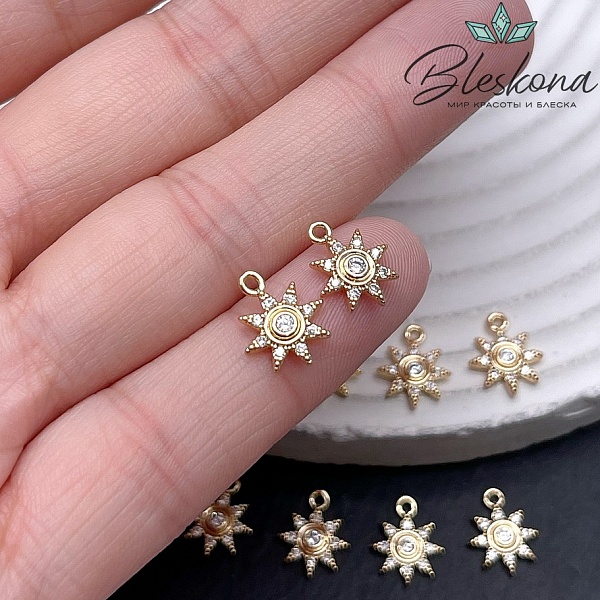 11,3*9 мм Цвет золото, Подвеска солнце мини цирконы 