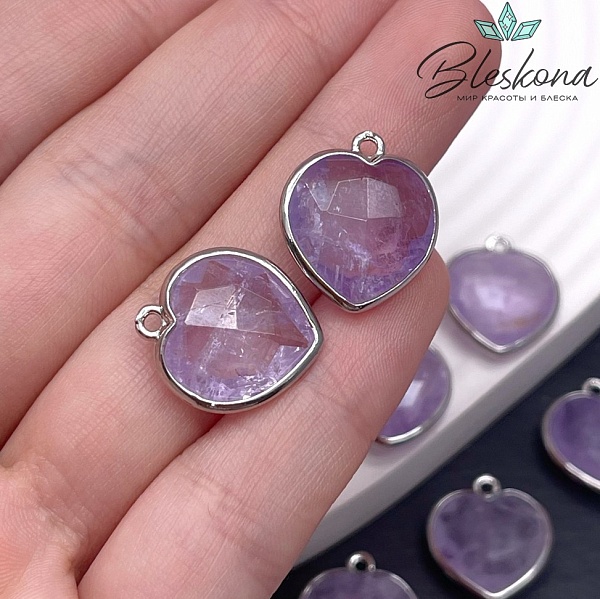 16,3*18,7мм,Цвет серебро,Подвеска Сердце Лавандовый Аметист огранка