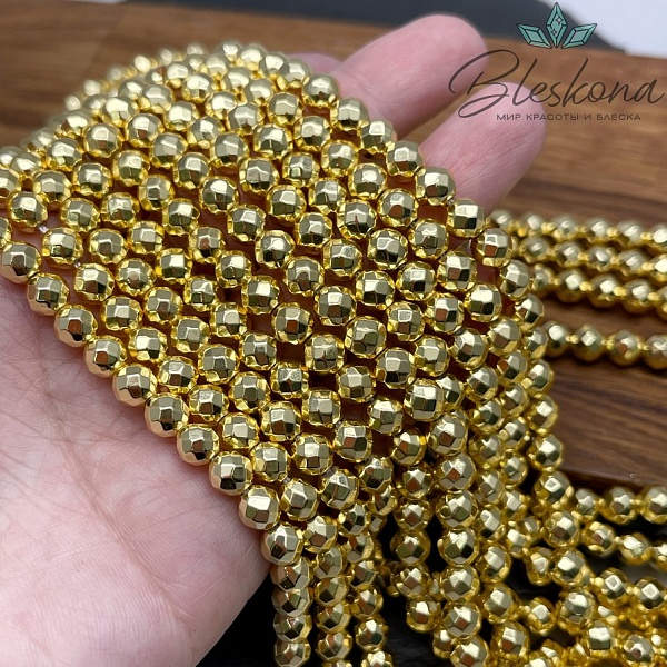 6 мм Гематин имитация огранка, цвет светлое золото
