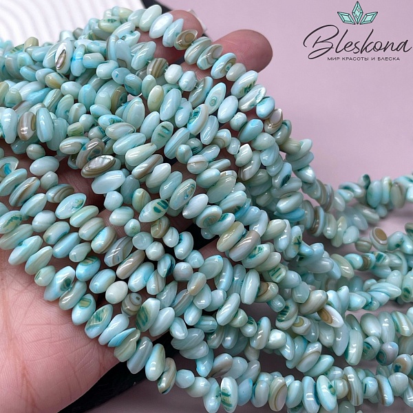 Перламутр рис отверстие поперек, цвет голубой 4*9,5 мм