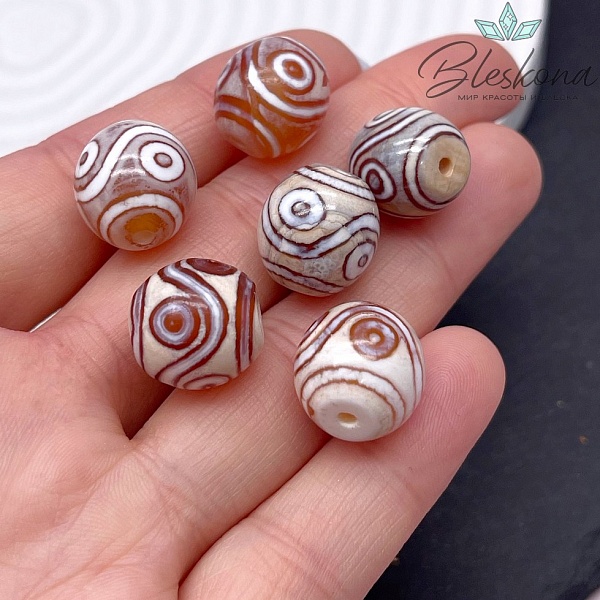 Бусина Дзи 4 глаза серо-коричневый бочонок 14*14 мм