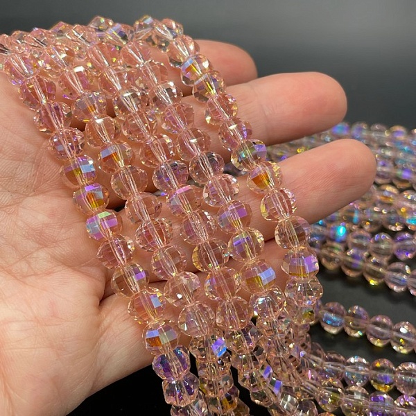 6*7,5 мм Стекло Lux, рондель прямоуг. огр., цвет розовый с переливом