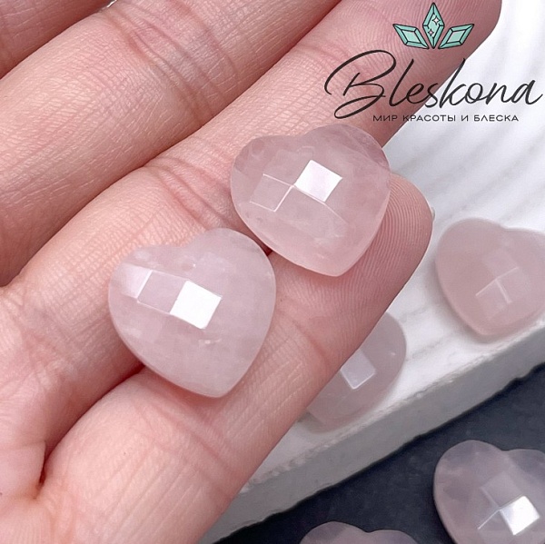 16 мм,Подвеска Сердце Розовый Кварц алмазная огранка