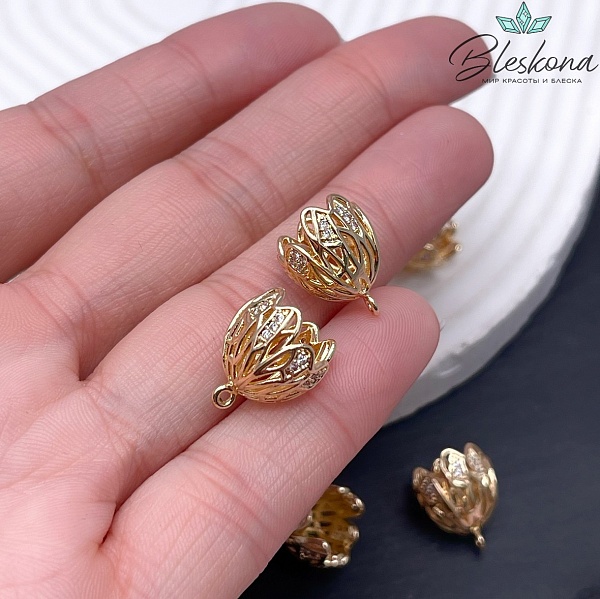 14,5*12 мм Цвет золото, Концевик цветочек цирконы 