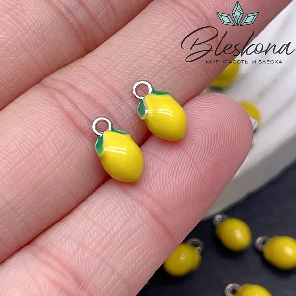 10*5,5 мм Цвет серебро, Подвеска лимон эмаль