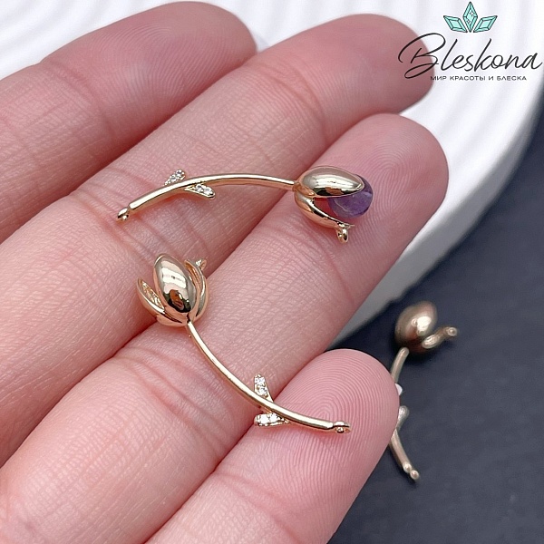 25,5*8,5 мм Цвет золото, Коннектор тюльпан под вклейку с цирконами