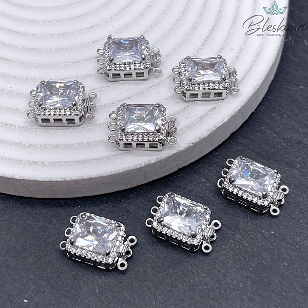 18*11мм Цвет серебро, Замок защелка большой циркон