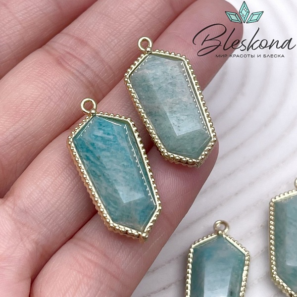 13,5*30мм, цвет золото ,Подвеска Шестиугольник Амазонит в обрамлении цирконы