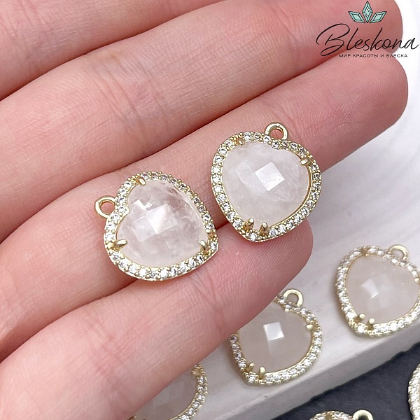 16*18мм ,цвет золото, Подвеска Сердце в обрамлении Горный хрусталь огранка цирконы