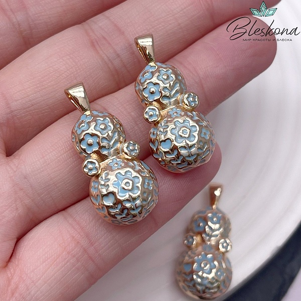 29,5*13,5 мм Цвет золото, Подвеска Неваляшка цветочки голубая эмаль