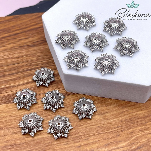 14 мм Цвет серебро, Шапочка цирконы