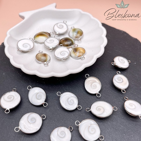 Коннектор Овал из ракушки, Цвет серебро (23-29)*(16-20) мм