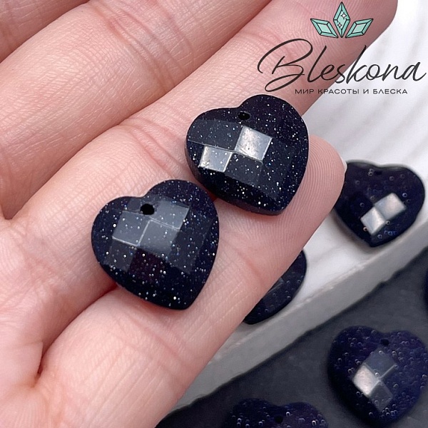 16 мм,Подвеска Сердце Синий Авантюрин имитация алмазная огранка