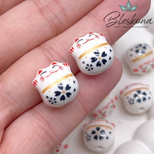 13,5*13 мм Керамика бусина Котик белый