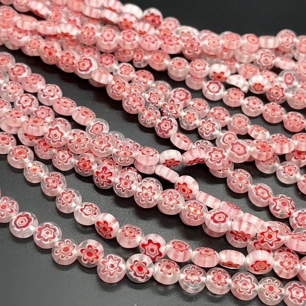 Муранское стекло розовое круг цветок  6 мм