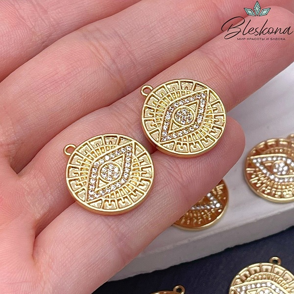 18мммм, Подвеска глаз цирконы ,цвет золото 