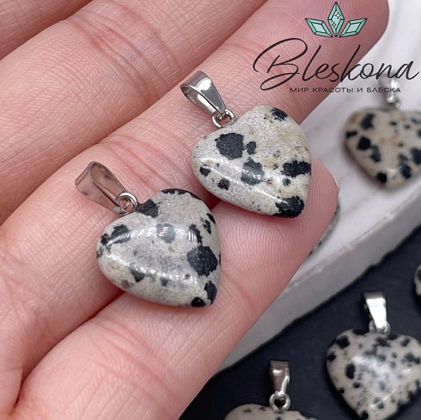 16*15 мм Цвет серебро, Подвеска Сердце Яшма далматиновая