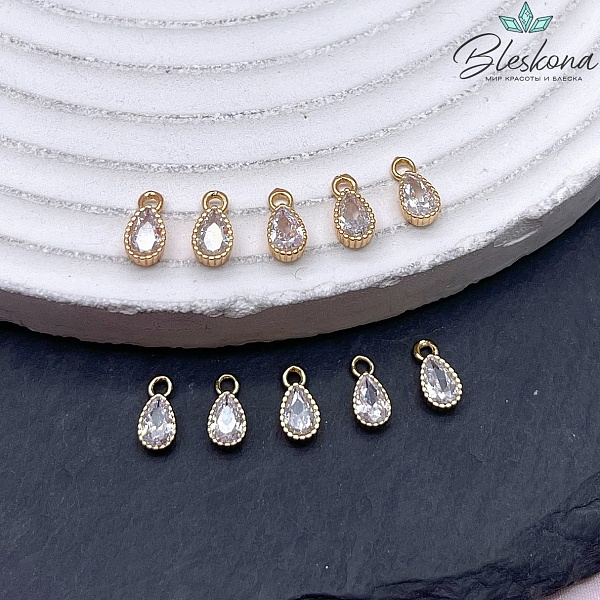 8*4 мм Цвет золото, Подвеска капля циркон