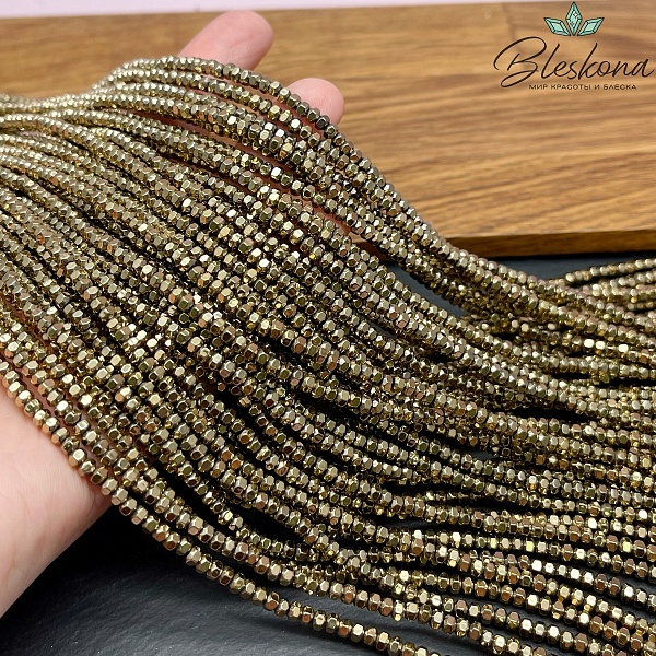 3*2 мм Гематин, цвет темное золото, многогранник имитация