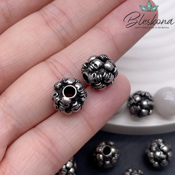 10 мм Цвет серебро, Бусина шар черепа