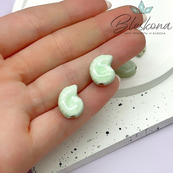 15*12 мм Бусина Аммонит, керамика цвет светло-зеленый