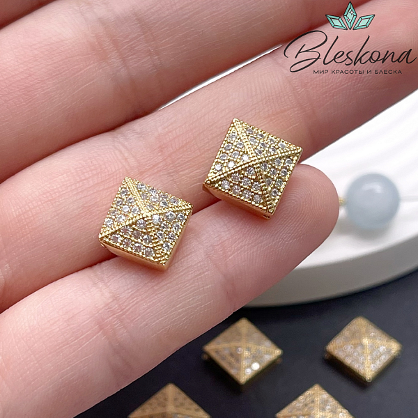 13,5*10 мм Цвет золото, Бусина ромб плоский цирконы