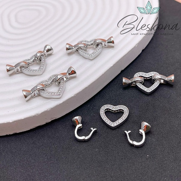 13*14 мм, цвет серебро ,Замок сердце концевик 