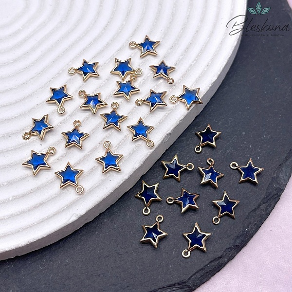 9 мм, Подвеска звезда синяя , цвет золото