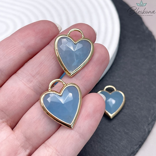23,5*19 мм, Цвет золото, Подвеска Сердце голубой кварц огранка