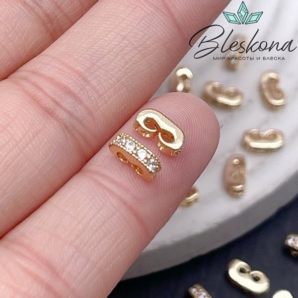 7,2*2,3 мм Цвет золото, Бусина-разделитель 2 ряда стразы