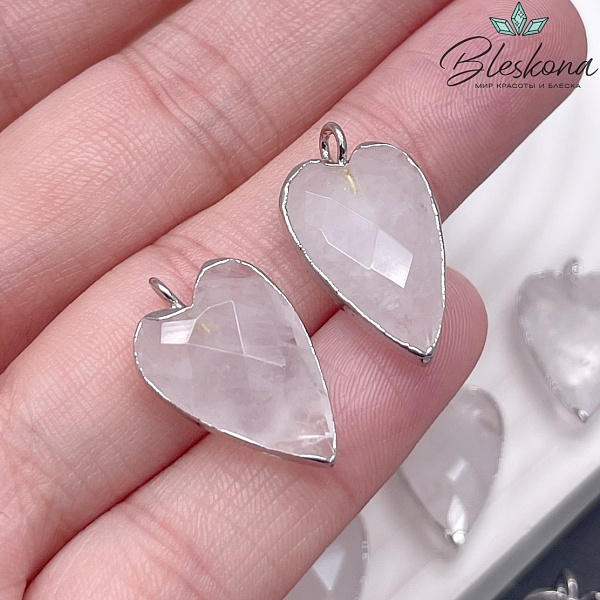 22*13 мм, цвет серебро, Подвеска Сердце Горный Хрусталь огранка
