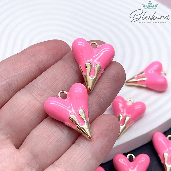 19,5*24,5 мм Цвет золото, Подвеска Сердце розовая эмаль 