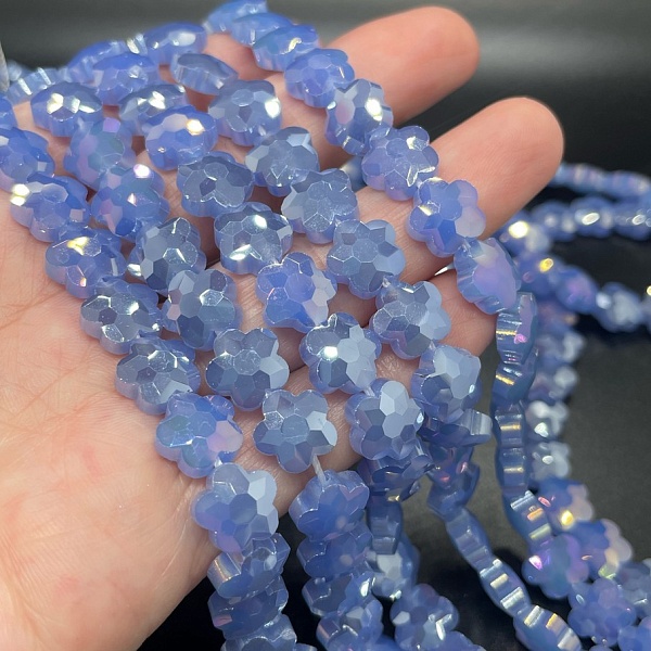 10 мм Стекло Lux, цветок, цвет голубой с фиолетовым переливом