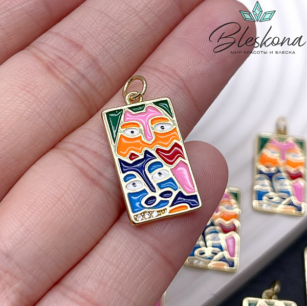 22,5*12 мм Цвет золото, Подвеска прямоугольник кошки цветная эмаль с цирконами