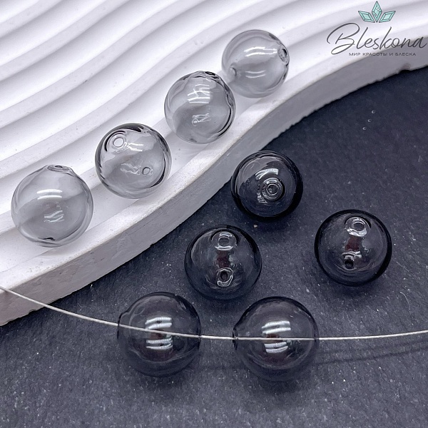 14 мм Бусина шар стекло серое