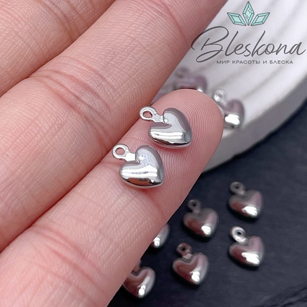 9*6,5мм Цвет серебро, Подвеска Сердце объемное мини 