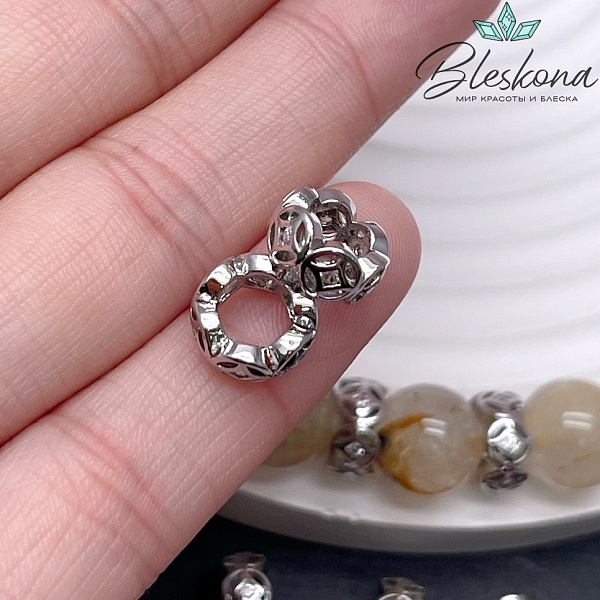 10*4,9 мм, цвет серебро, Бусина - разделитель цирконы 