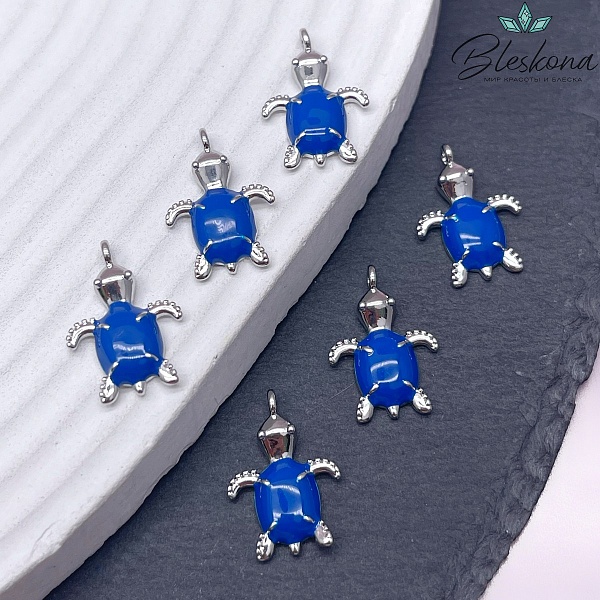 19*13 Цвет серебро, Подвеска черепаха синяя эмаль
