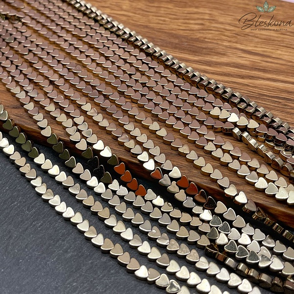 4 мм Гематин, цвет темное золото, сердце плоское имитация