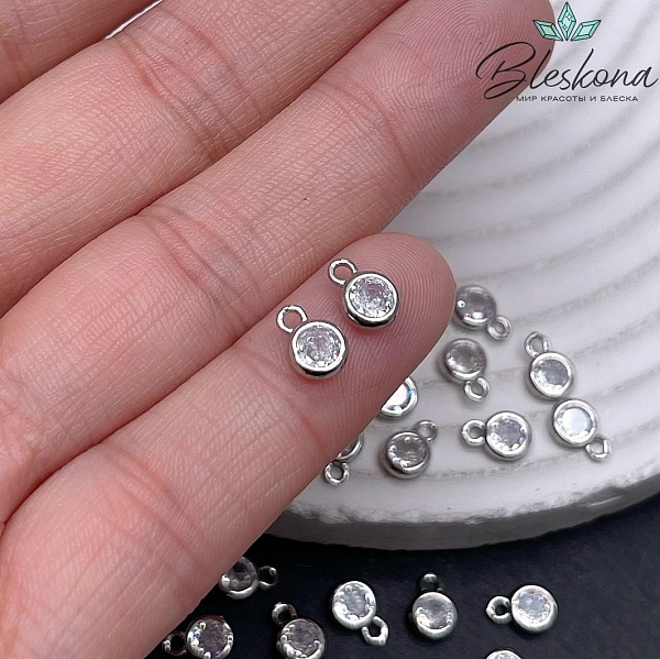 7,3*5,3 мм Цвет серебро, Подвеска Круг мини циркон