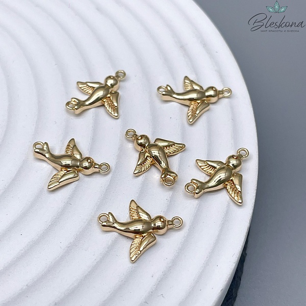 Коннектор Птичка, цвет золото 15*12мм