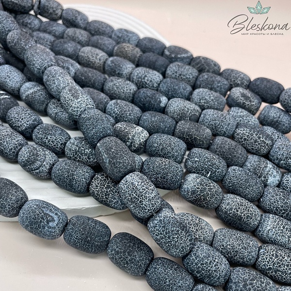 Агат Кракле черный бочата 18*13 мм