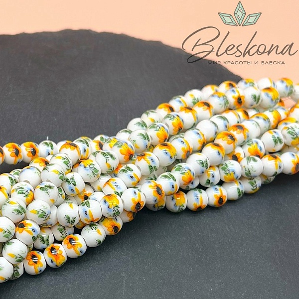8 мм Керамика Бусина роспись гжель №4